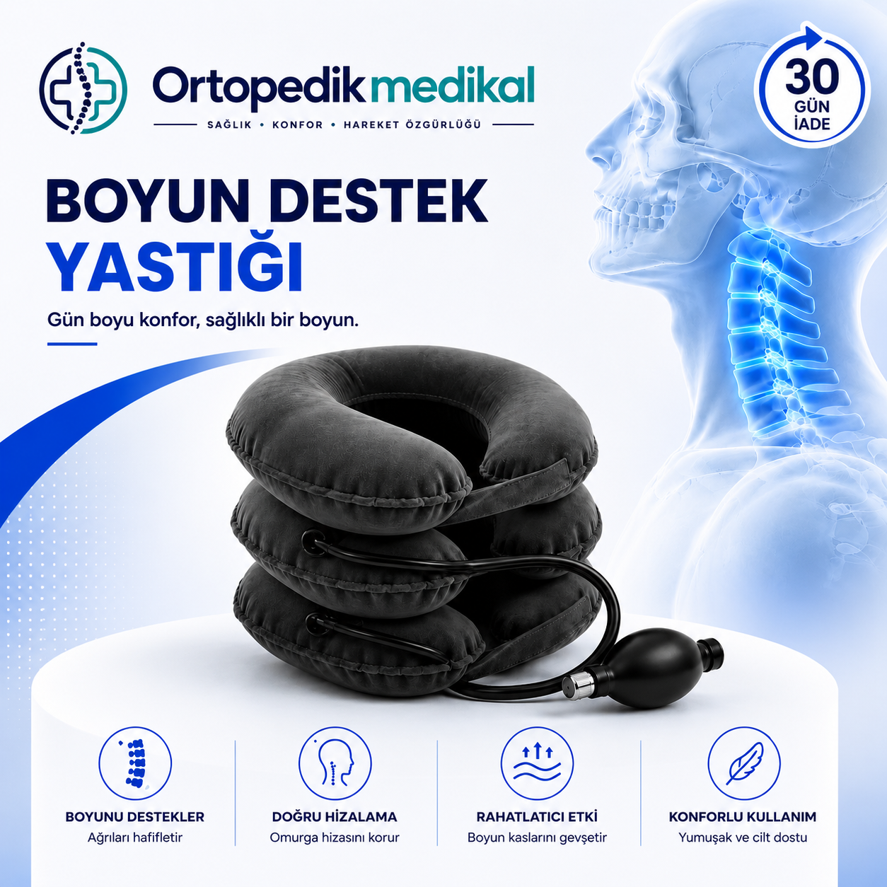 Ortopedik Medikal Şişme Boyun Destek Yastığı