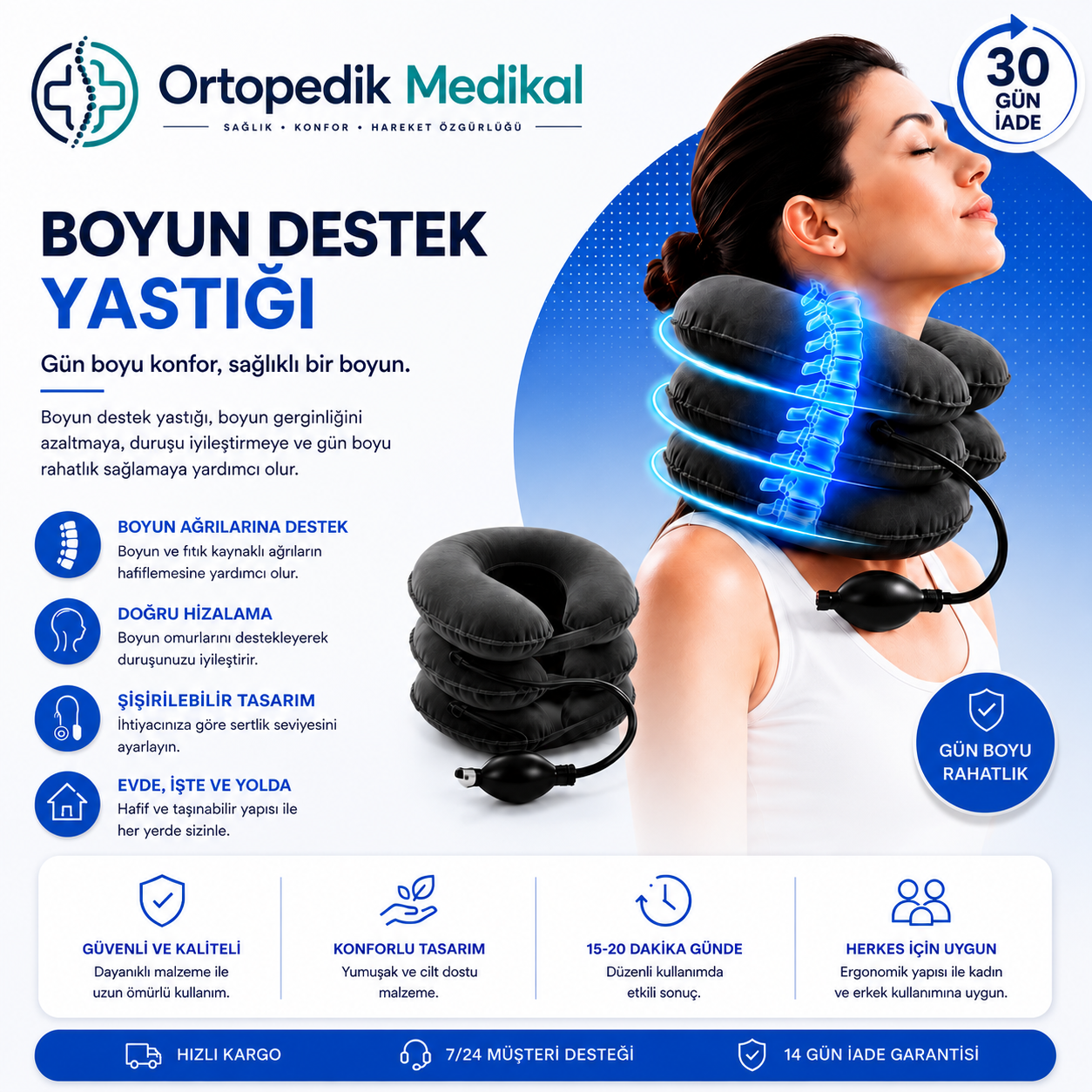 Ortopedik Medikal Şişme Boyun Destek Yastığı